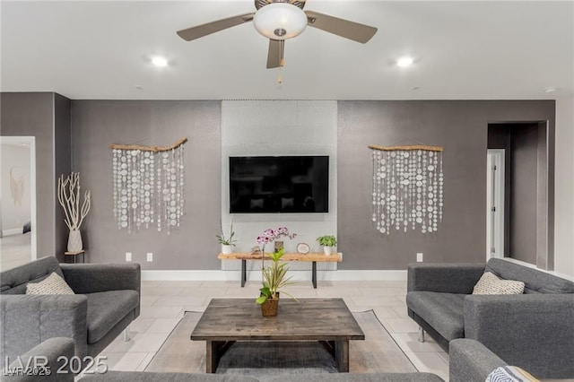 5741 N Park St, Las Vegas, NV 89149 - living area with baseboards, recessed lighting, ceiling fan, and an accent wall