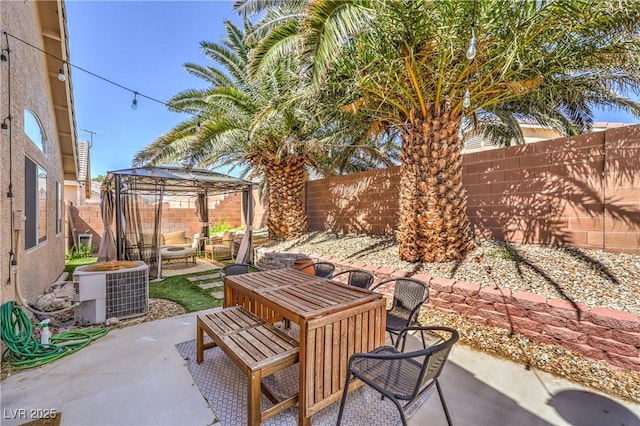 8136 Shady Glen Ave, Las Vegas, NV 89131 - fenced backyard featuring a gazebo, a patio area, outdoor dining area, and an outdoor hangout area