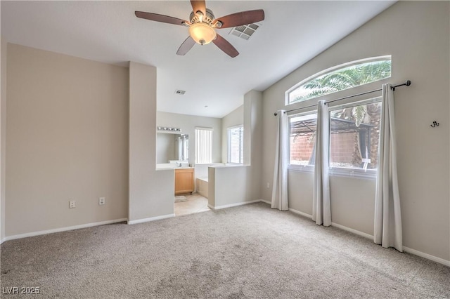 8136 Shady Glen Ave, Las Vegas, NV 89131 - unfurnished room with a ceiling fan, healthy amount of natural light, light carpet, and lofted ceiling