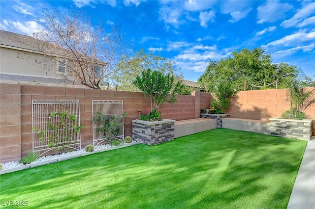 view of yard with a fenced backyard