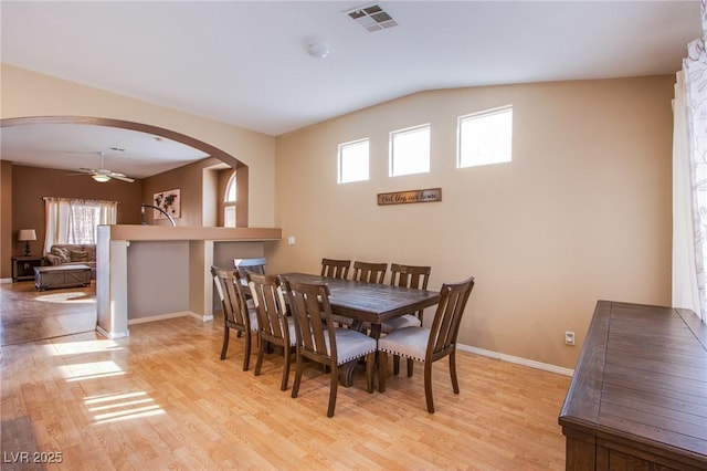 6274 Elderberry Wine Ave, Las Vegas, NV 89142 - dining area featuring arched walkways, light wood-style floors, visible vents, and baseboards
