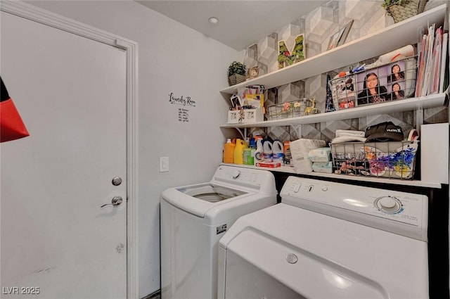 washroom featuring washer and dryer