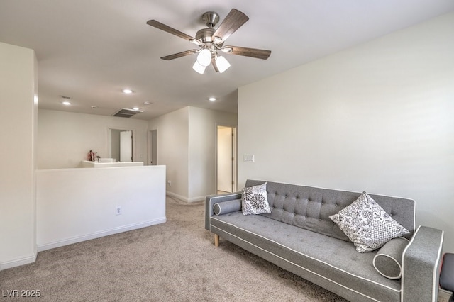 10294 Running Falls St, Las Vegas, NV 89178 - living area with recessed lighting, carpet flooring, ceiling fan, and baseboards