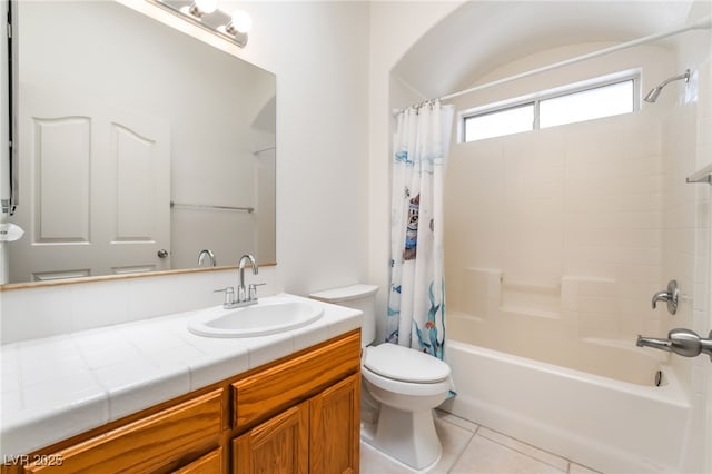 2650 Sagebrush Ave, Pahrump, NV 89048 - bathroom with shower / bath combination with curtain, toilet, tile patterned flooring, and vanity
