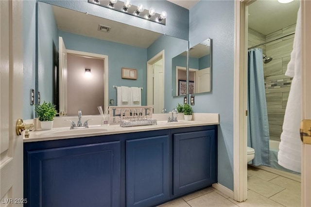 bathroom with toilet, visible vents, tile patterned flooring, and a sink