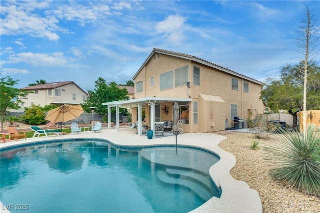 view of pool featuring a patio, a grill, a fenced in pool, and a fenced backyard
