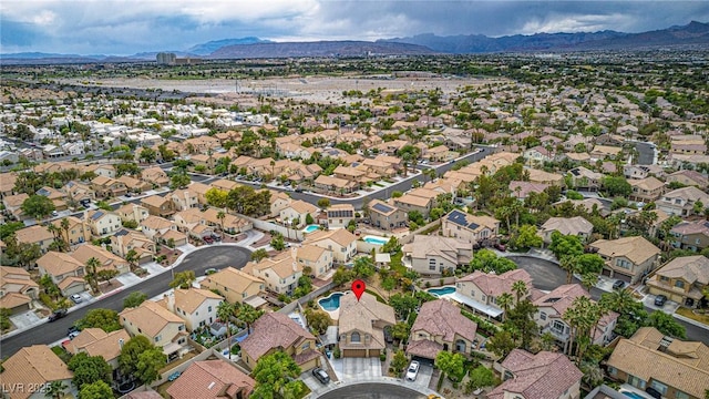 aerial view with a residential view and a mountain view