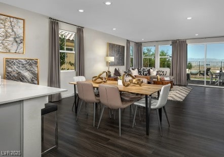 dining room featuring recessed lighting and dark wood-style floors