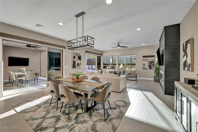 819 Bolide St, Las Vegas, NV 89138 - dining area featuring a ceiling fan, recessed lighting, baseboards, and light tile patterned floors