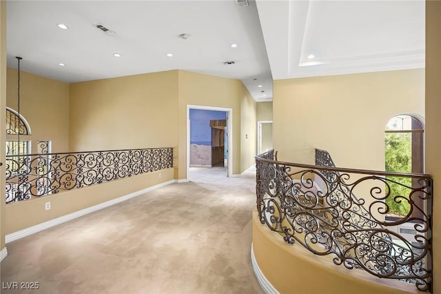 1008 Trophy Hills Dr, Las Vegas, NV 89134 - corridor featuring an upstairs landing, carpet floors, visible vents, baseboards, and recessed lighting