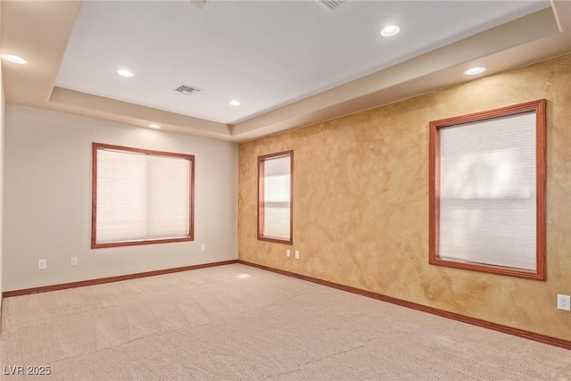1008 Trophy Hills Dr, Las Vegas, NV 89134 - carpeted spare room with visible vents, baseboards, a raised ceiling, and recessed lighting