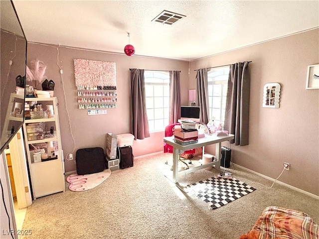 5024 Starfinder Ave, Las Vegas, NV 89108 - home office featuring carpet floors, a textured ceiling, and baseboards
