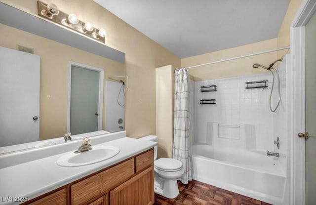 5024 Starfinder Ave, Las Vegas, NV 89108 - bathroom with shower / tub combo with curtain, vanity, and toilet
