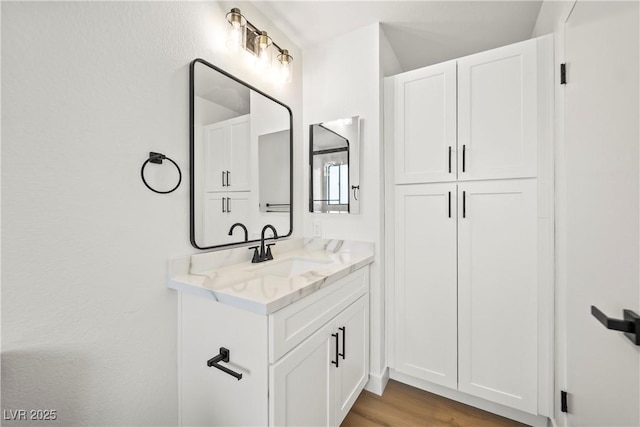 bathroom featuring wood finished floors and vanity