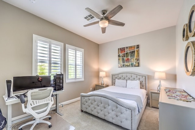 409 Lake Windemere St, Las Vegas, NV 89138 - bedroom featuring baseboards, ceiling fan, visible vents, and light colored carpet