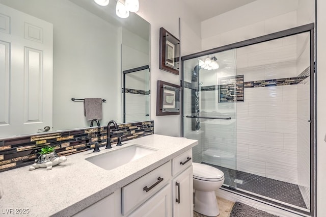 409 Lake Windemere St, Las Vegas, NV 89138 - full bathroom with toilet, backsplash, vanity, and a stall shower