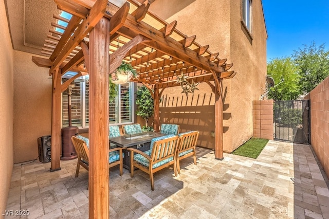 409 Lake Windemere St, Las Vegas, NV 89138 - view of patio featuring outdoor dining space, a pergola, fence, and a gate