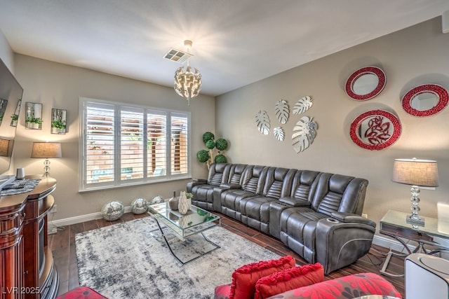409 Lake Windemere St, Las Vegas, NV 89138 - living area featuring an inviting chandelier, baseboards, visible vents, and wood finished floors