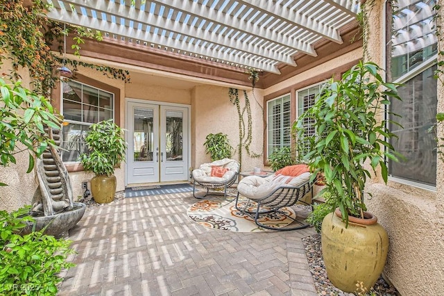 10408 Mezzanino Ct, Las Vegas, NV 89135 - view of patio / terrace with a pergola and french doors
