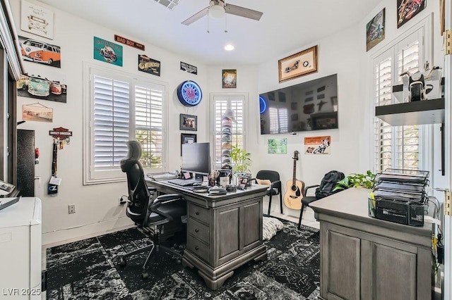 10408 Mezzanino Ct, Las Vegas, NV 89135 - office space with baseboards, a ceiling fan, visible vents, and recessed lighting