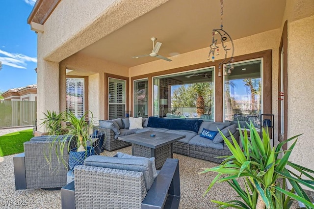 10408 Mezzanino Ct, Las Vegas, NV 89135 - view of patio with an outdoor living space, ceiling fan, and fence