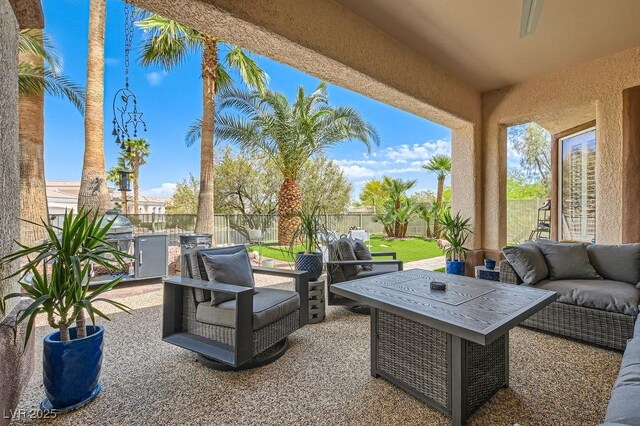 10408 Mezzanino Ct, Las Vegas, NV 89135 - view of patio / terrace featuring a fenced backyard and outdoor lounge area