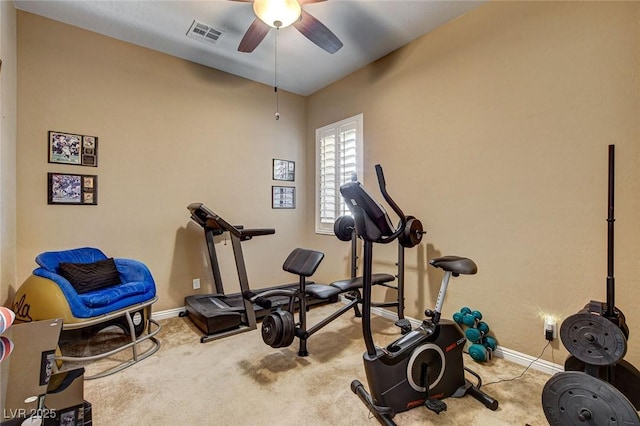 2425 Amatrice St, Henderson, NV 89044 - exercise room featuring baseboards, visible vents, ceiling fan, and carpet