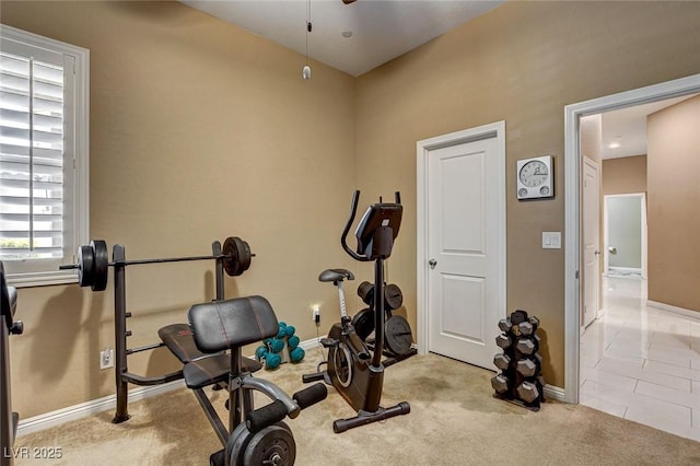 2425 Amatrice St, Henderson, NV 89044 - exercise room featuring carpet flooring, baseboards, and a ceiling fan