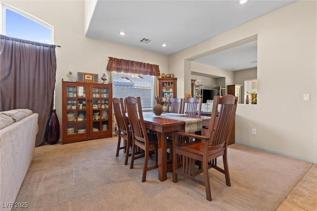 11132 Ferragamo Ct, Las Vegas, NV 89141 - carpeted dining space with visible vents, baseboards, and recessed lighting