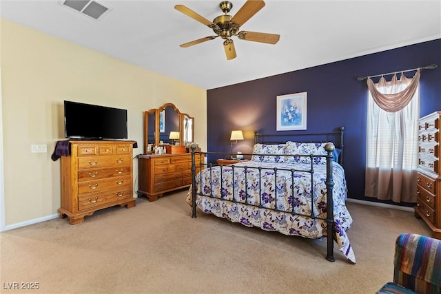 11132 Ferragamo Ct, Las Vegas, NV 89141 - bedroom featuring a ceiling fan, baseboards, visible vents, and light colored carpet