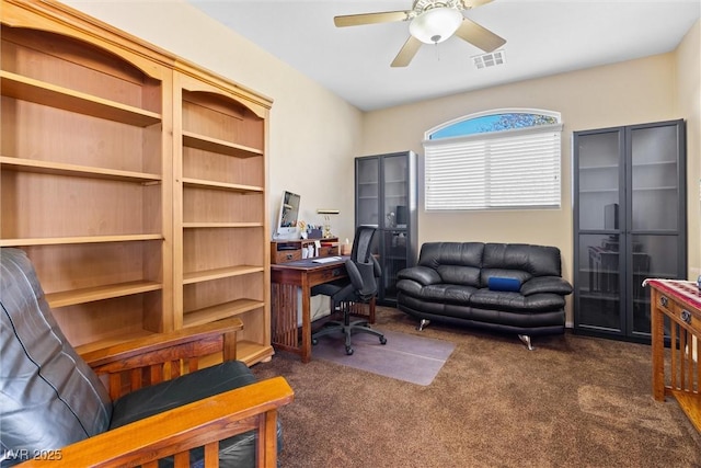 11132 Ferragamo Ct, Las Vegas, NV 89141 - office area with visible vents, ceiling fan, and carpet floors
