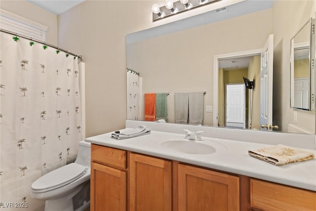 11132 Ferragamo Ct, Las Vegas, NV 89141 - bathroom with toilet, vanity, visible vents, and curtained shower