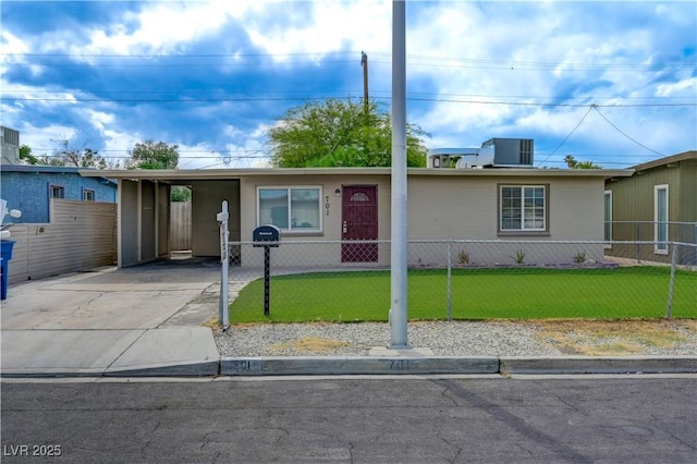 single story home featuring driveway, an attached carport, and stucco siding