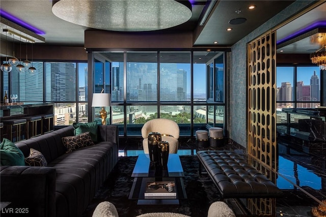 interior space with a city view and a healthy amount of sunlight