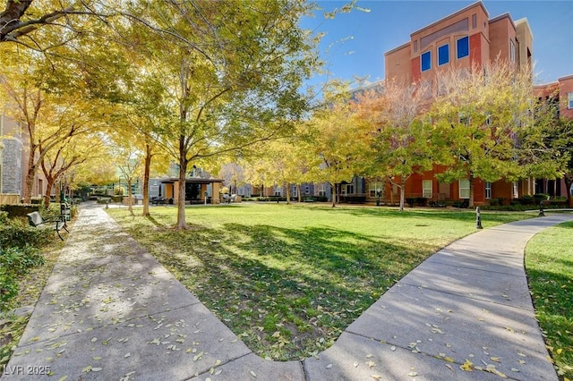 view of property's community featuring a lawn