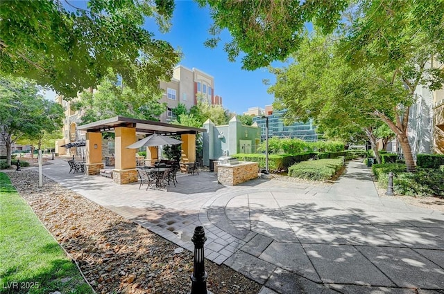 exterior space featuring a gazebo and a residential view