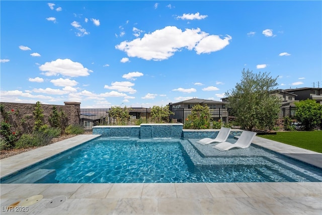 view of swimming pool with fence and a fenced in pool