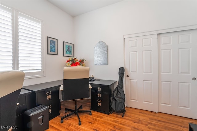 office area featuring light wood finished floors