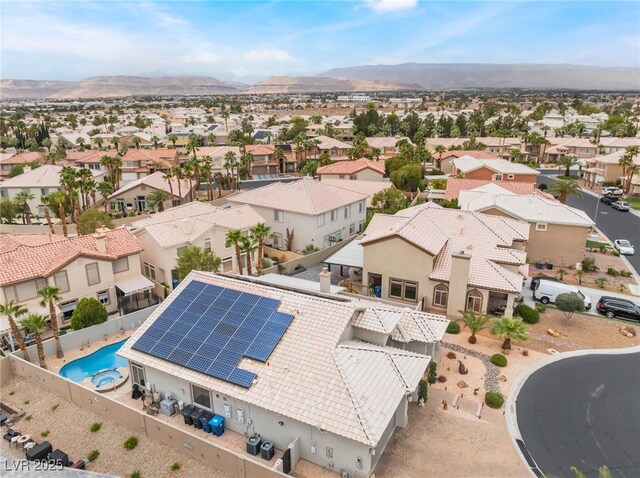 aerial view featuring a residential view and a mountain view