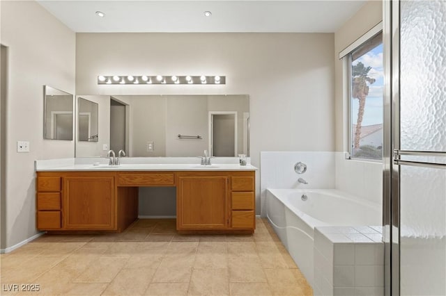 1287 Dove Tree Ct, Henderson, NV 89014 - bathroom with a garden tub, double vanity, and a sink