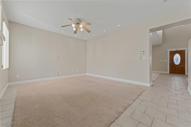 1287 Dove Tree Ct, Henderson, NV 89014 - unfurnished room with baseboards, a ceiling fan, light tile patterned floors, and recessed lighting