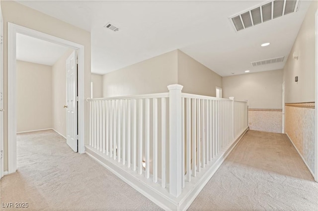 1287 Dove Tree Ct, Henderson, NV 89014 - hallway featuring carpet flooring, visible vents, and an upstairs landing