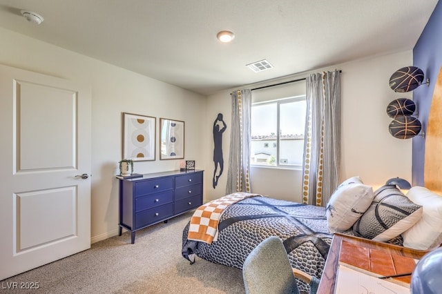 bedroom featuring light carpet and visible vents