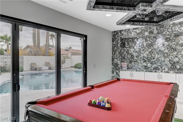 game room with billiards and recessed lighting