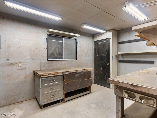 below grade area featuring a workshop area