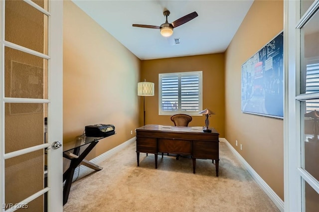 7418 Lawrence Powers Ct, Las Vegas, NV 89129 - home office with light carpet, ceiling fan, and baseboards