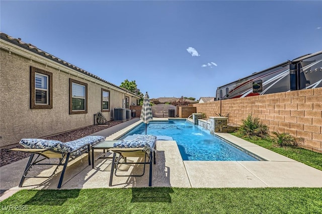 7418 Lawrence Powers Ct, Las Vegas, NV 89129 - view of pool with a fenced backyard, cooling unit, and a patio