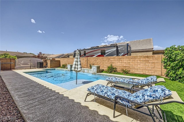 7418 Lawrence Powers Ct, Las Vegas, NV 89129 - view of pool with a fenced backyard, a patio area, and cooling unit