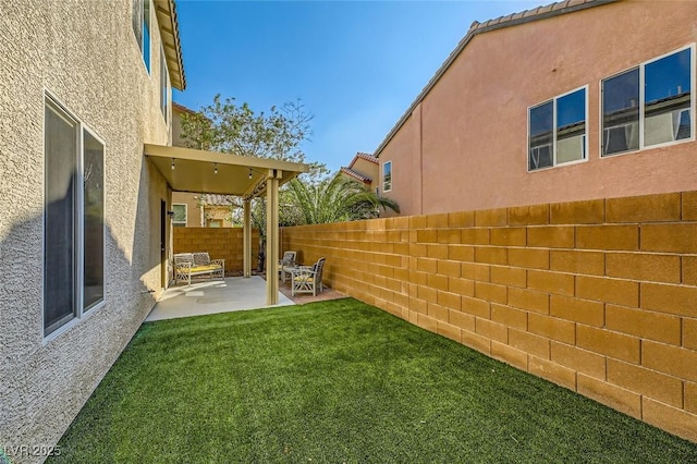 view of yard with a patio and a fenced backyard