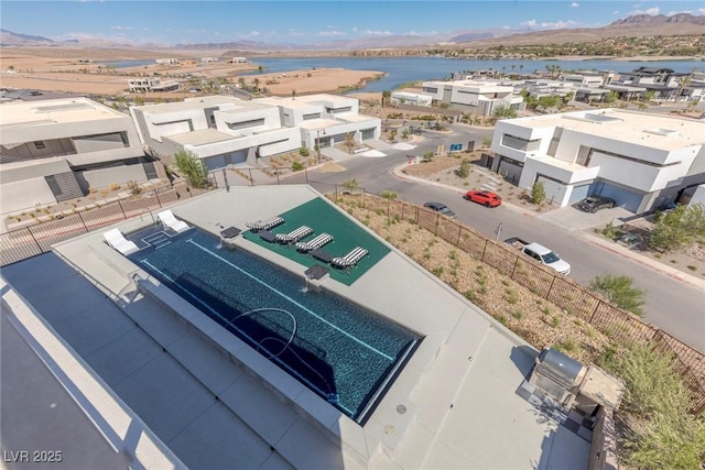 aerial view with a water and mountain view